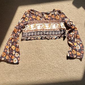 Boho Crop Top with Open Back and Long Sleeves New